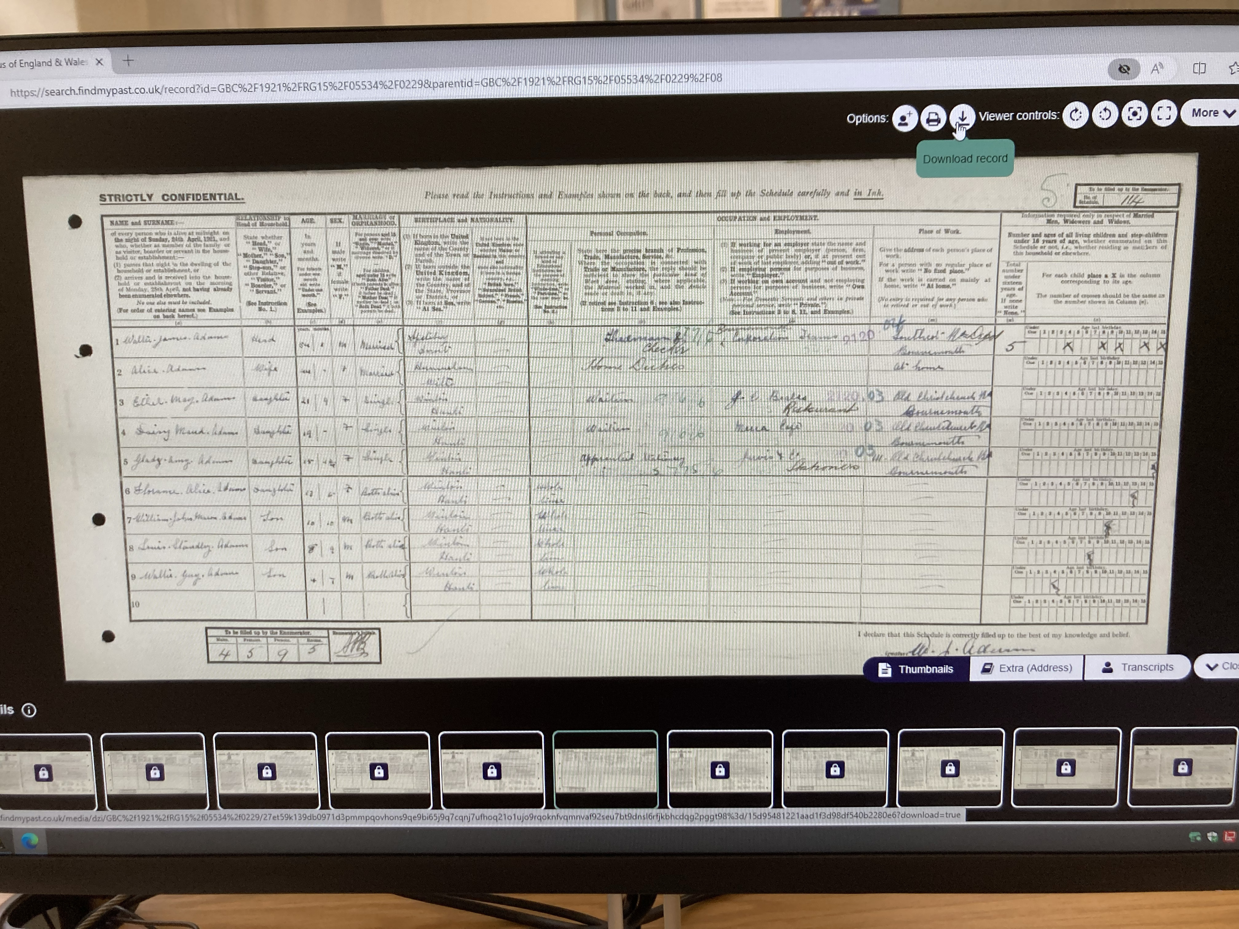 ADAMS - 1921 census script