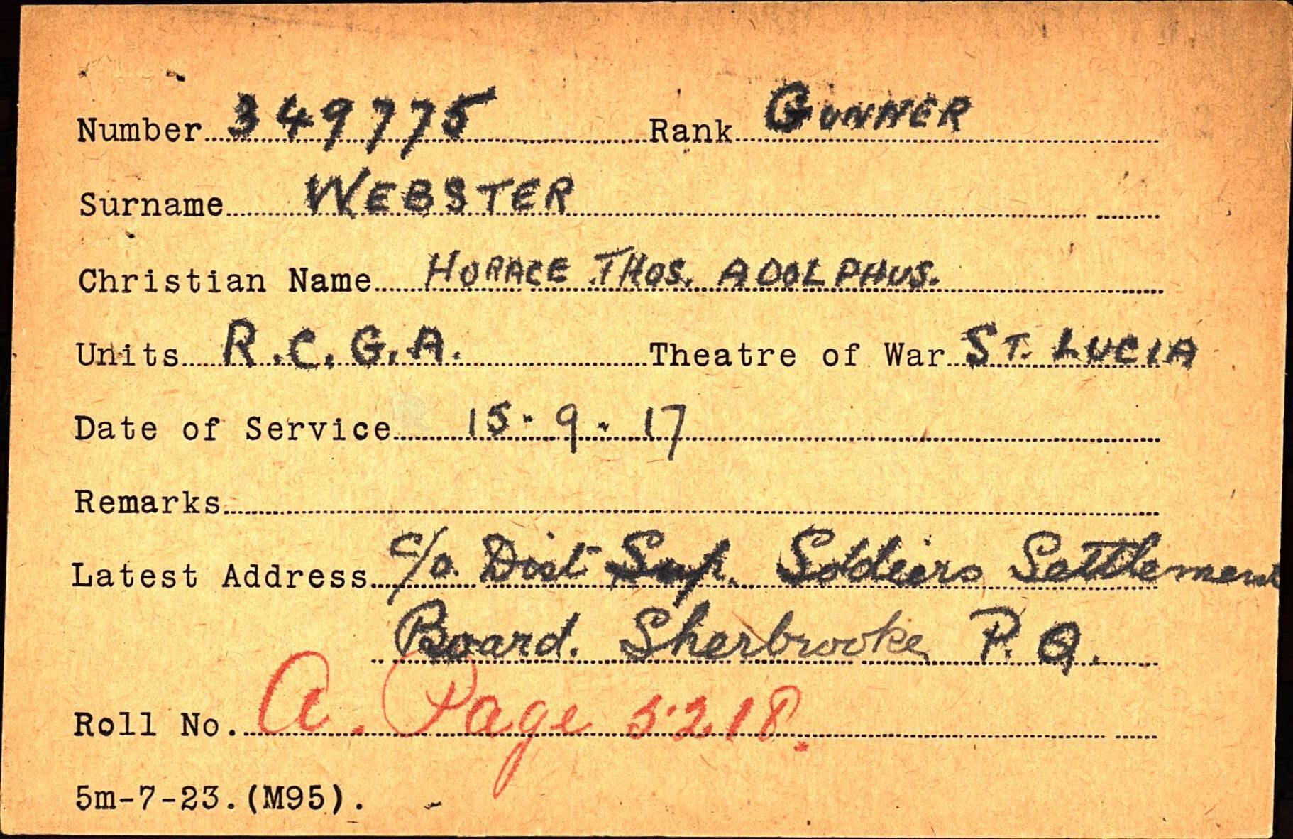 Info 17 WWI service card