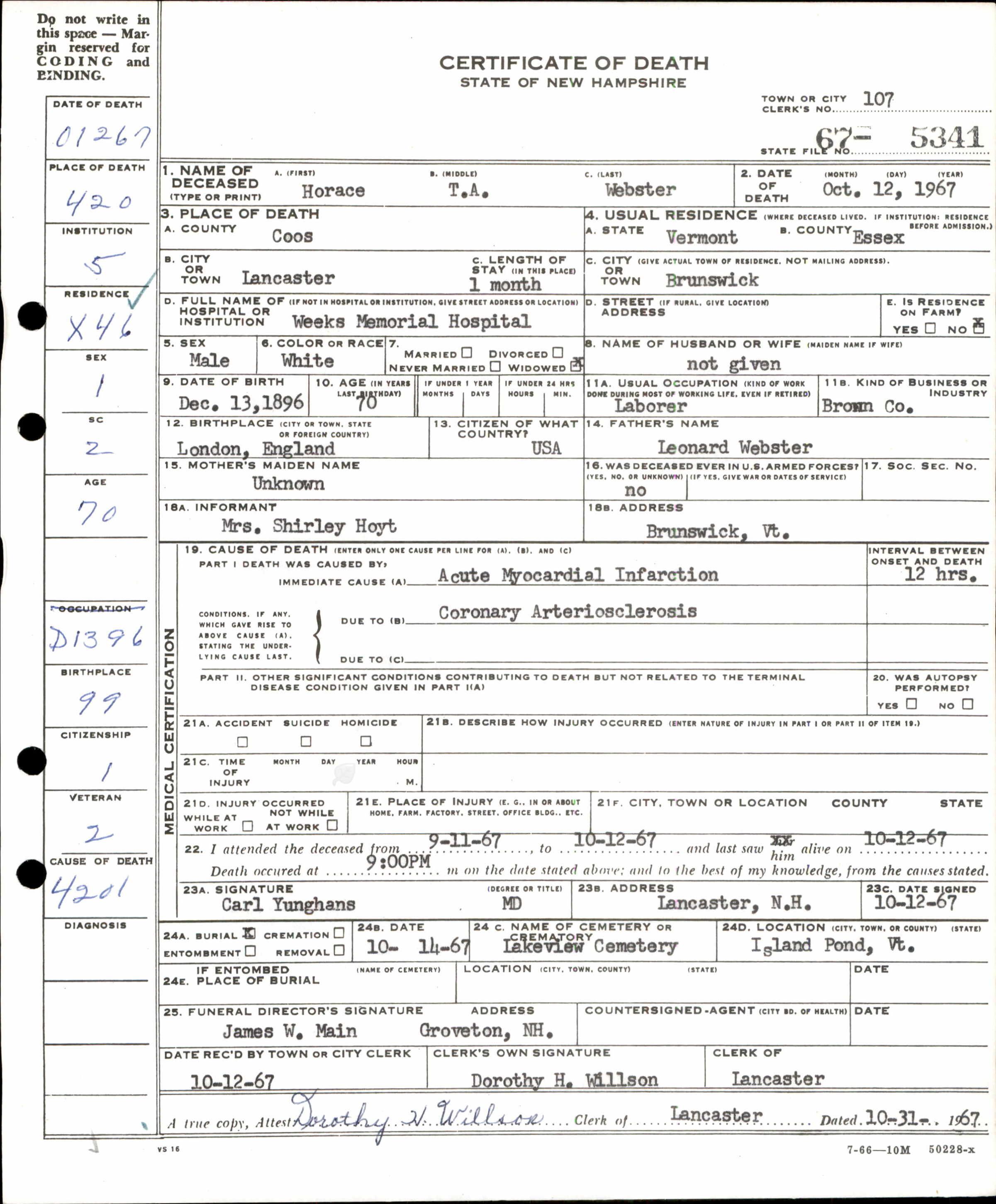 Death certificate