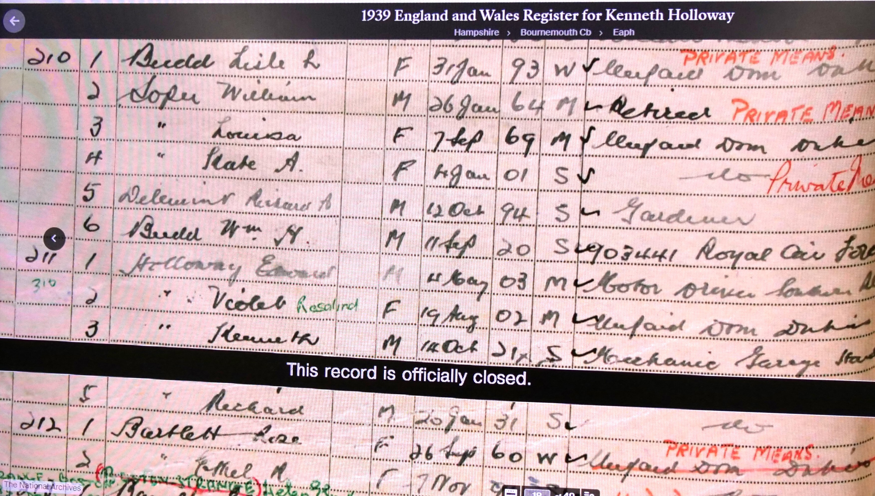 JPEG No 9 Edward and Kenneth Holloway 1939 register