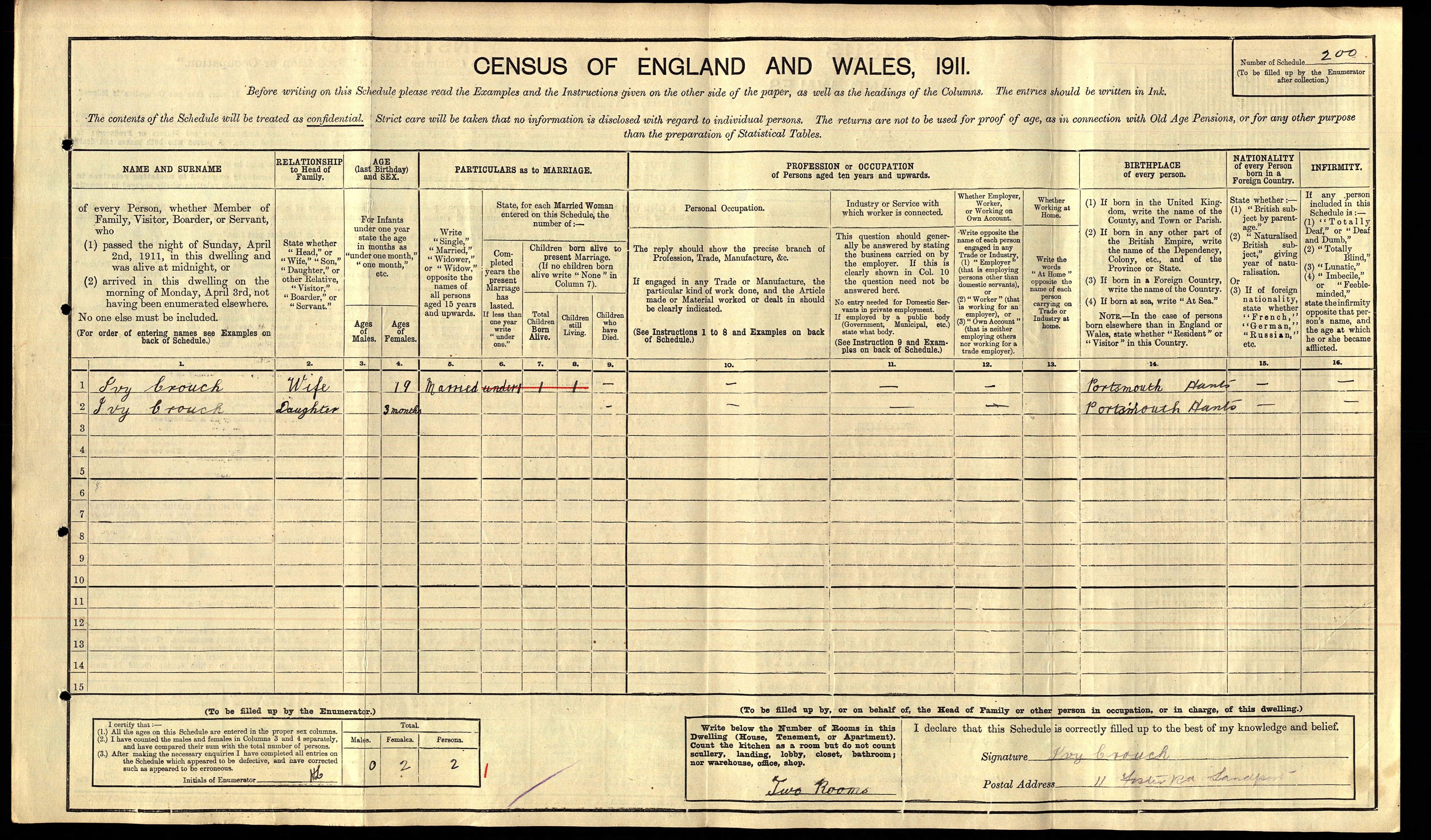 CROUCH Ivy 1911 census