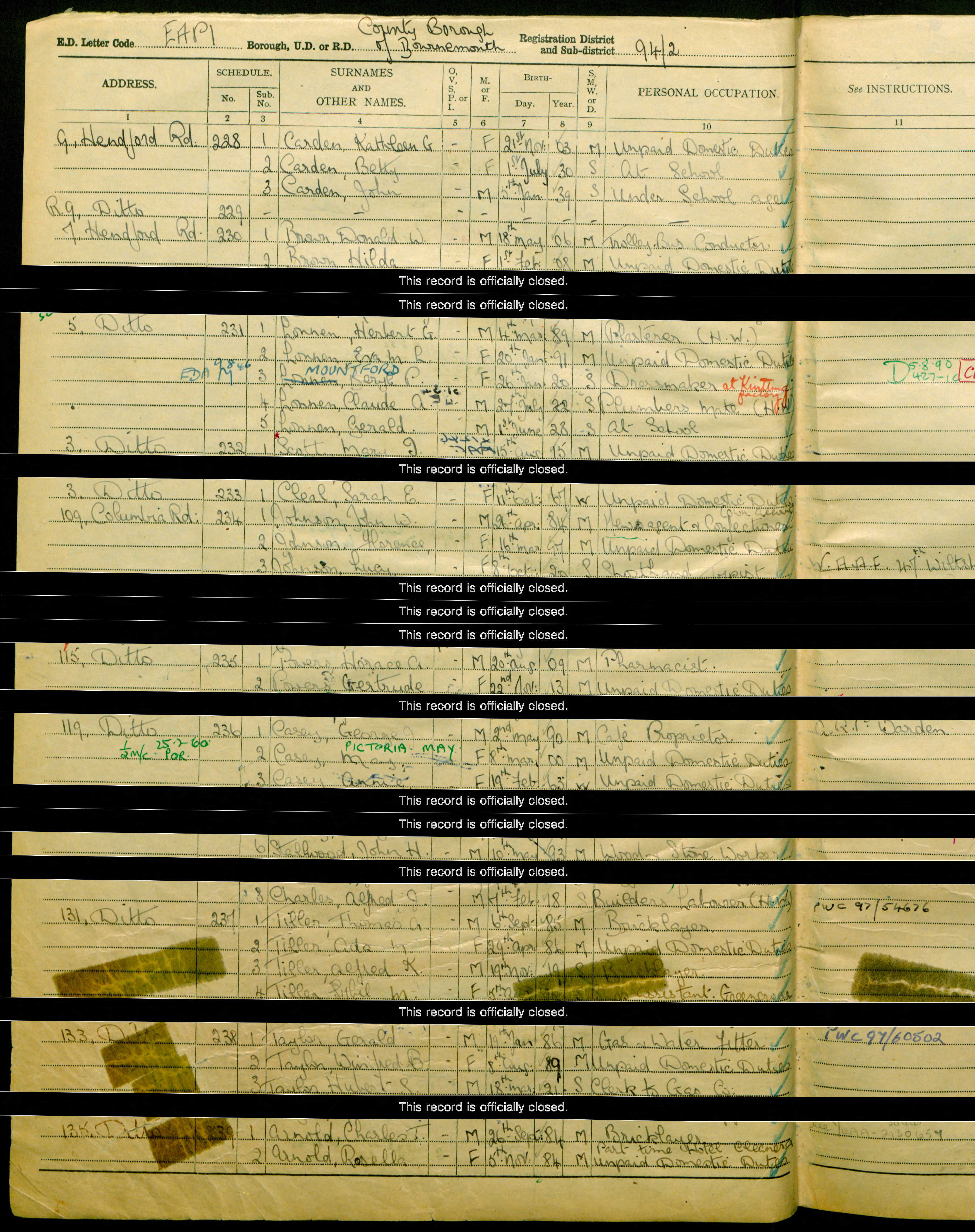 TAYLOR 1939 census