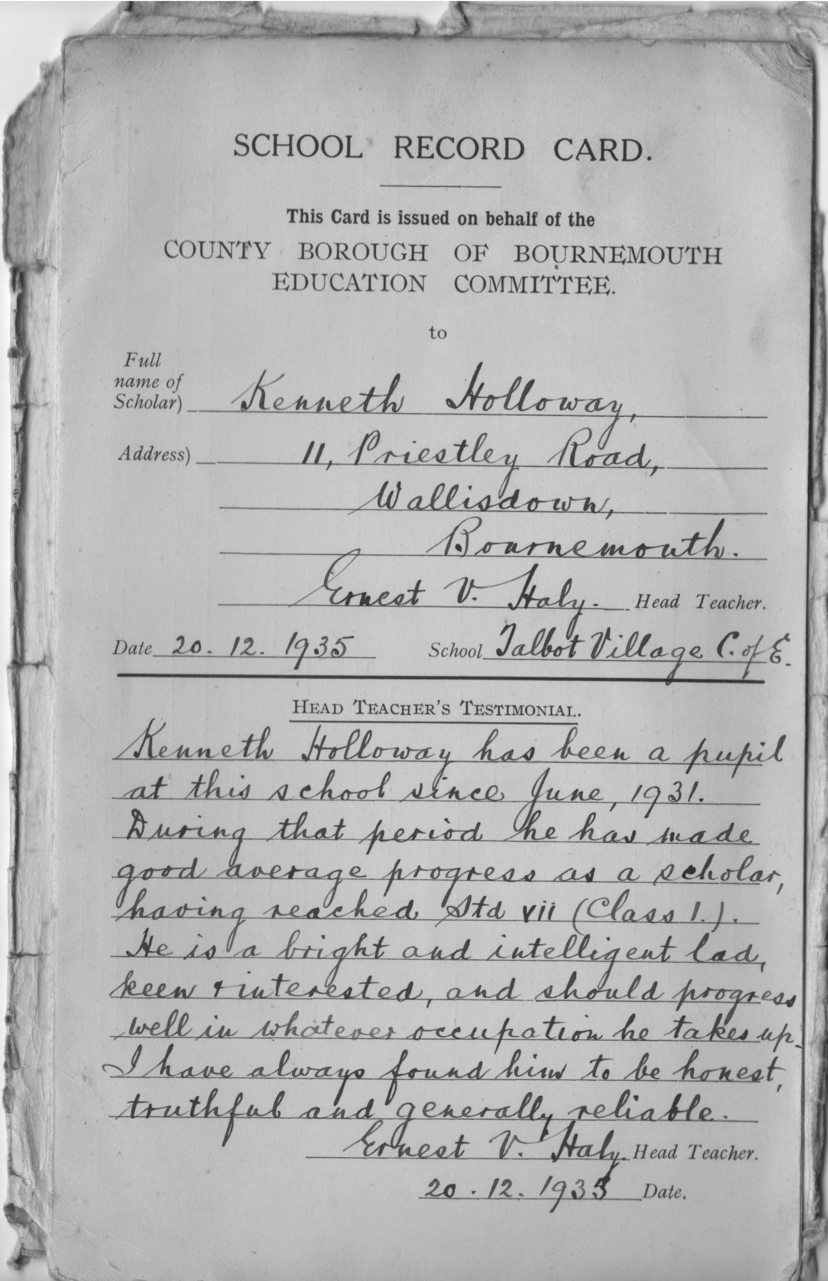 K Holloway St Marks school report leaving summary